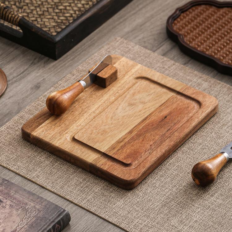Acacia Wood Butter Dish with Glass Lid and Spreader Knife Butter Keeper for Countertop or Fridge, Single Knife, Dual Utensils