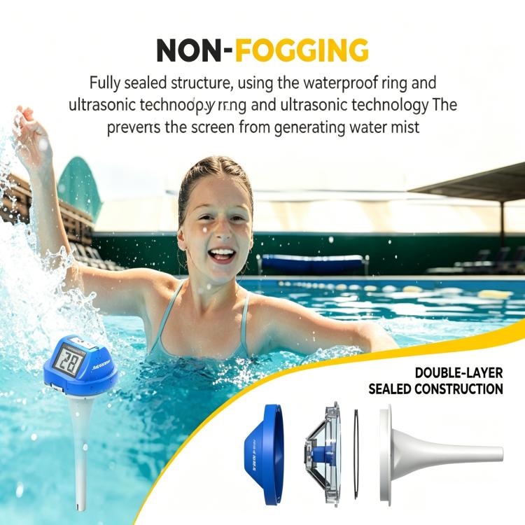 BALDR Waterproof Floating Pool Thermometer With Solar Power Dual Screen Anti-Fog Display For Swimming Pools, Hot Tubs, Fish Ponds, 0579T