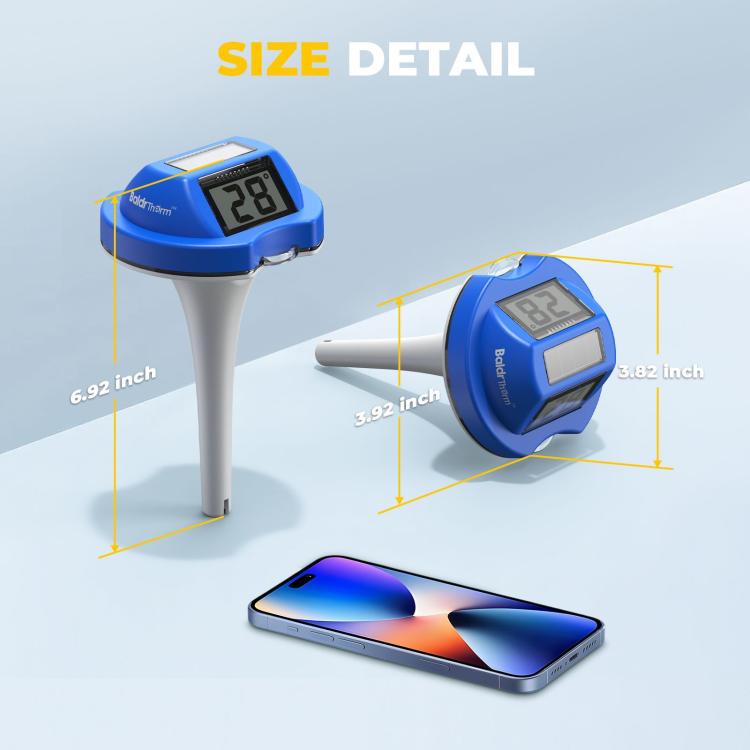 BALDR Waterproof Floating Pool Thermometer With Solar Power Dual Screen Anti-Fog Display For Swimming Pools, Hot Tubs, Fish Ponds, 0579T