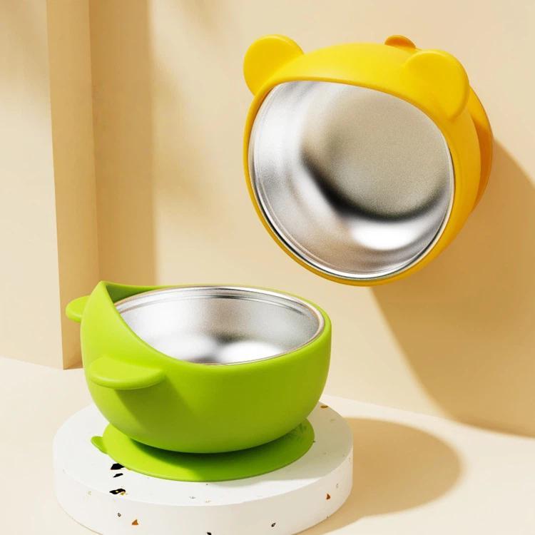 Baby Feeding Bowl with Strong Suction Base, 304 Stainless Steel Inner & Silicone Outer Shell, Spill-Proof Insulated Toddler Training Bowl