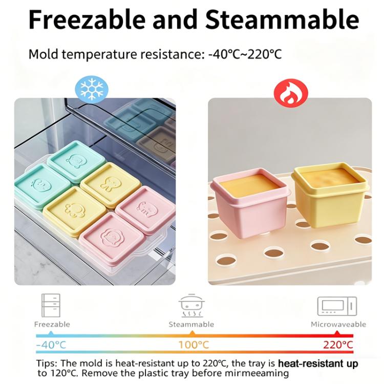 Silicone Baby Food Storage Container Ice Cube Tray 6 Individual 4oz Portions Freezer Tray with Lids