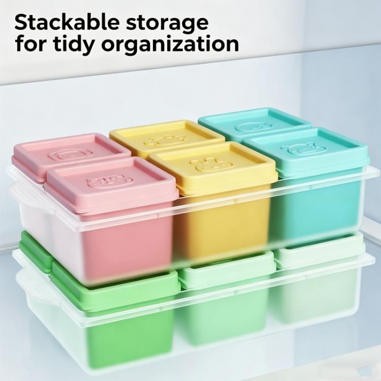 Silicone Baby Food Storage Container Ice Cube Tray 6 Individual 4oz Portions Freezer Tray with Lids