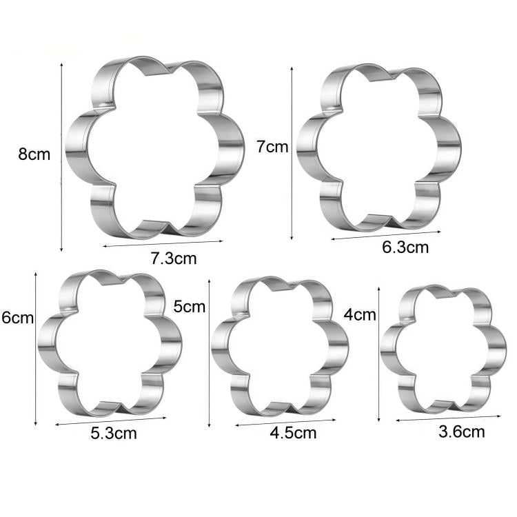 430 Stainless Steel Cookie Cutter Cookie Cake Mold, LsCook 5-Piece Set Flower Shaped