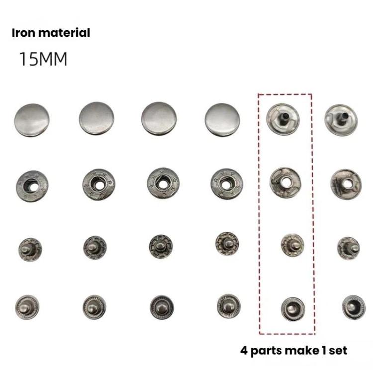 15mm Metal Snap Fastener Kit Clothing Buttons, 12sets Black, 12sets Silver, 12sets Gold, 12sets Bronze Green, 20sets Black, 20sets Gold, 20sets Silver, 20sets Bronze Green, 20sets 4 Colors