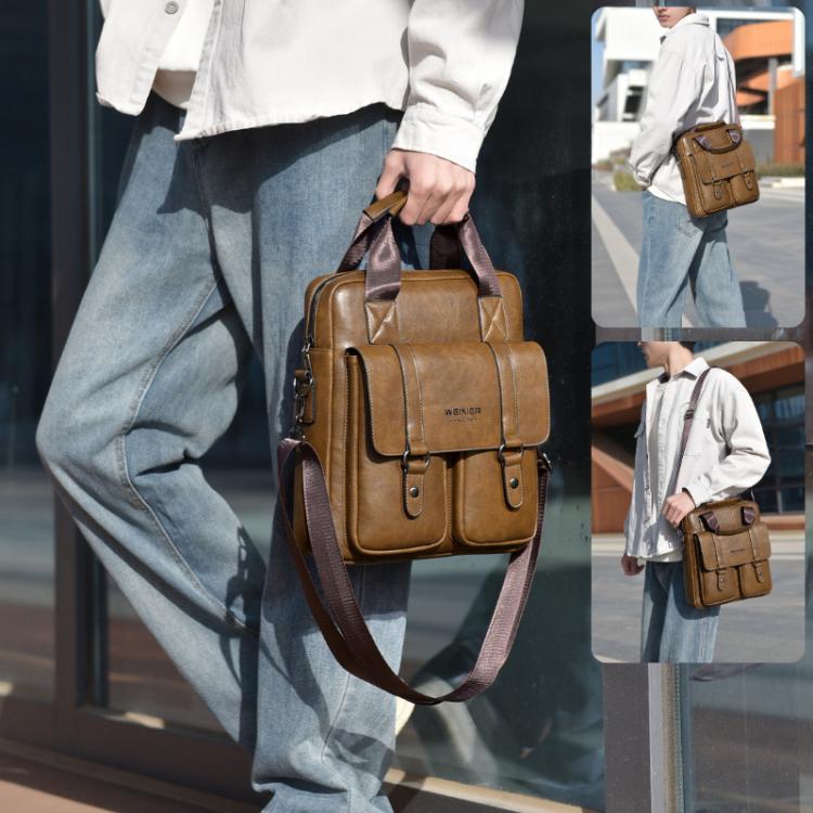 WEIXIER Mens Messenger Bag Vintage PU Leather Briefcase for Business & Travel Crossbody Handbag with Multi-Pockets