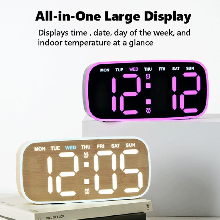 Modern Digital Wall Clock & Desk Clock LED Large Display with Date, Week, Temp, Adjustable Brightness Decorative Silent Clock