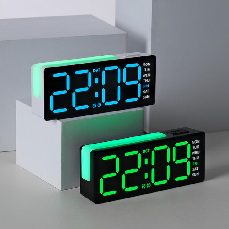 Digital Alarm Clock with RGB L-Shaped Night Light, Dual Alarms, Day/Date/Temperature Display, 3 Brightness Levels