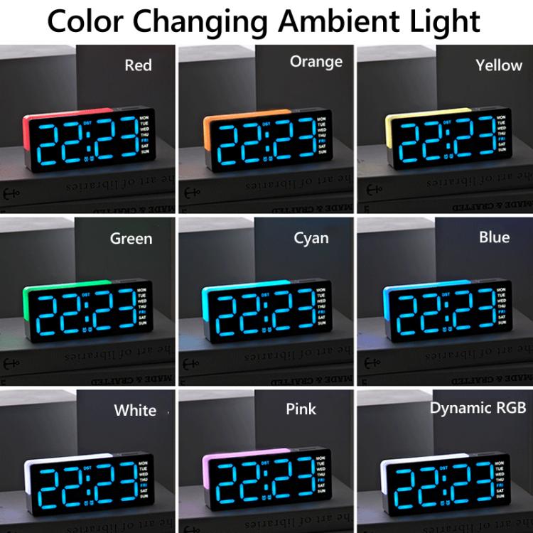 Digital Alarm Clock with RGB L-Shaped Night Light, Dual Alarms, Day/Date/Temperature Display, 3 Brightness Levels