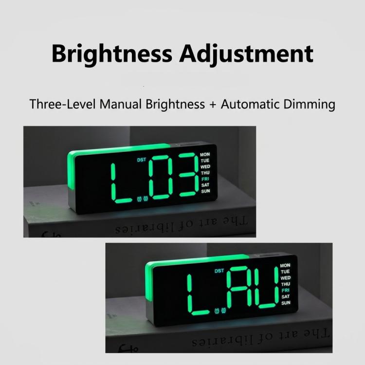 Digital Alarm Clock with RGB L-Shaped Night Light, Dual Alarms, Day/Date/Temperature Display, 3 Brightness Levels