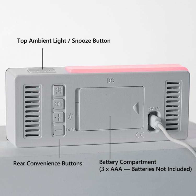 Digital Alarm Clock with RGB L-Shaped Night Light, Dual Alarms, Day/Date/Temperature Display, 3 Brightness Levels