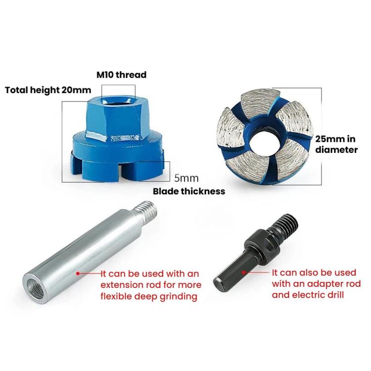 2.5mm Diamond Flat Grinding Disc Angle Grinder Small Grinding Disc, Grinding Head, Grinding Head+4cm Extension Rod, Grinding Head+6cm Extension Rod, Grinding Head+8cm Extension Rod, Grinding Head+14cm Extension Rod