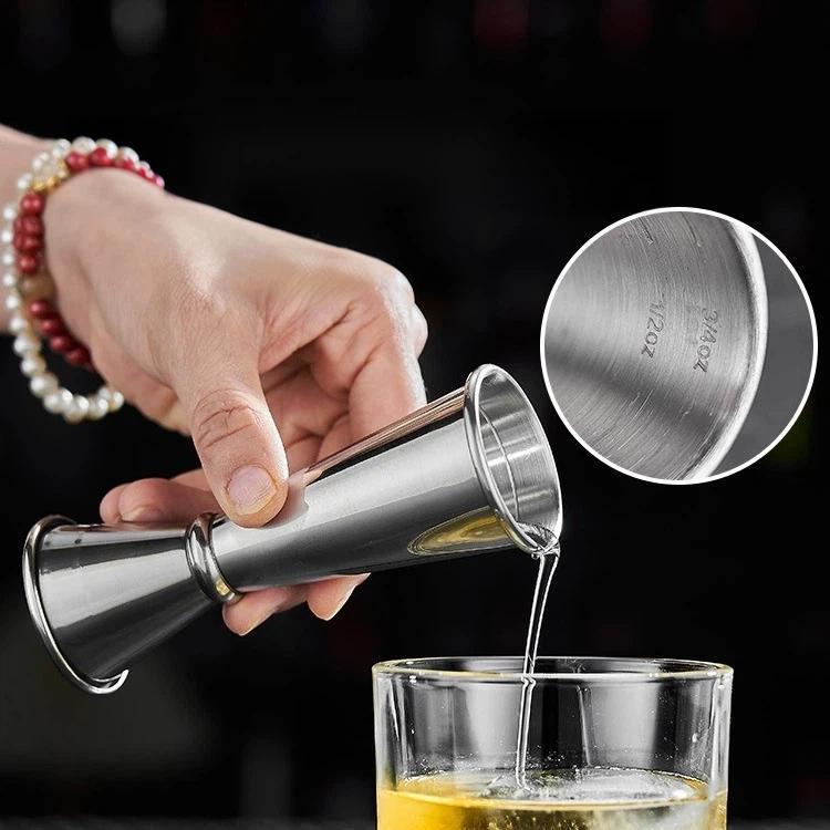 304 Stainless Steel Dual-Ended Ounce Measuring Cup Bar Mixing Measuring Cup, LsCook 30/60ml Curved Edge