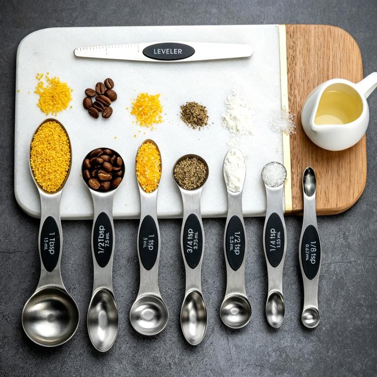 LsCook 8-Piece Set Magnetic Stainless Steel Double-Ended Measuring Spoon With Baking Markings