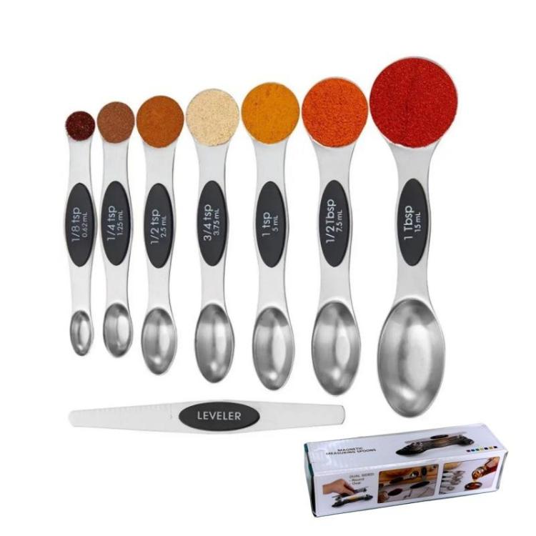 LsCook 8-Piece Set Magnetic Stainless Steel Double-Ended Measuring Spoon With Baking Markings