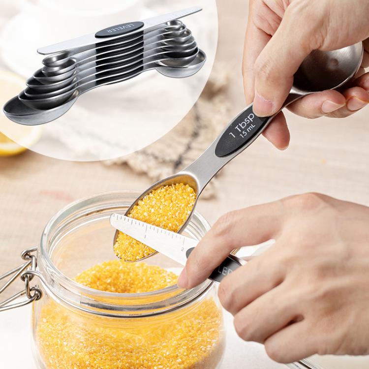 LsCook 8-Piece Set Magnetic Stainless Steel Double-Ended Measuring Spoon With Baking Markings