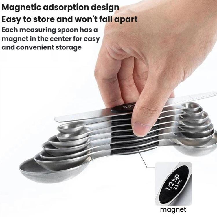 LsCook 8-Piece Set Magnetic Stainless Steel Double-Ended Measuring Spoon With Baking Markings