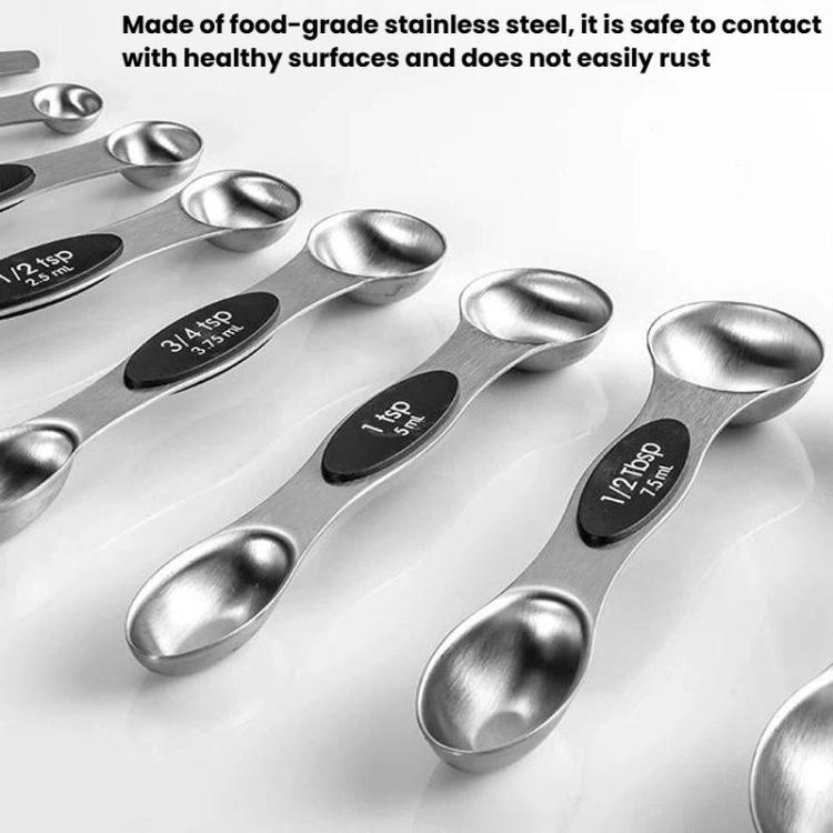 LsCook 8-Piece Set Magnetic Stainless Steel Double-Ended Measuring Spoon With Baking Markings