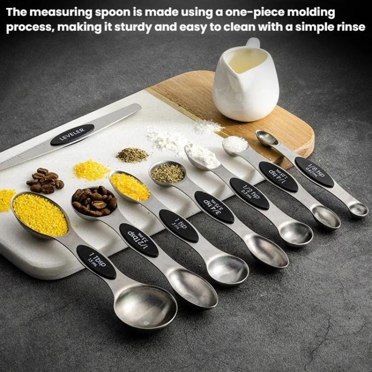 LsCook 8-Piece Set Magnetic Stainless Steel Double-Ended Measuring Spoon With Baking Markings