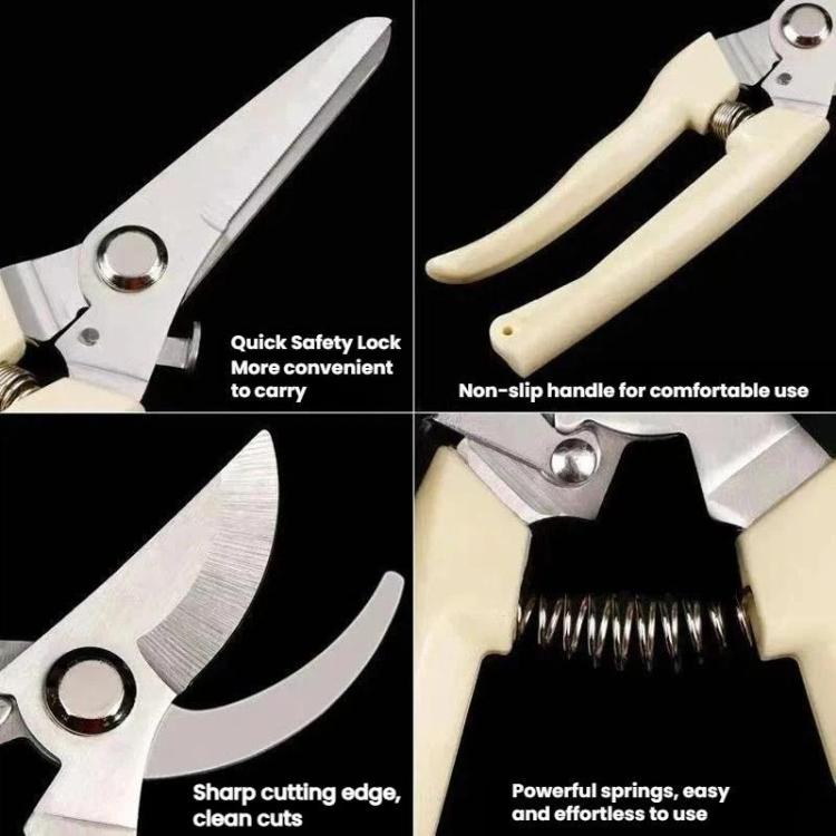 LsCook Heavy-Duty Stainless Steel Pruning Shears Multi-Purpose Gardening Shears, Ivory White Straight-Blade Card Packaging, Ivory White Curved-Blade Card Packaging