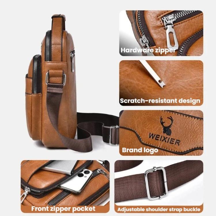 WEIXIER D1107 Men Vertical Crossbody Bag PU Leather Shoulder Bag