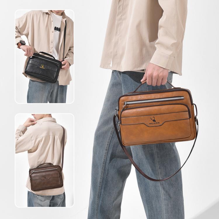 WEIXIER D1108 Men Business Retro Shoulder Bag Large Capacity Casual Waterproof PU Crossbody Bag