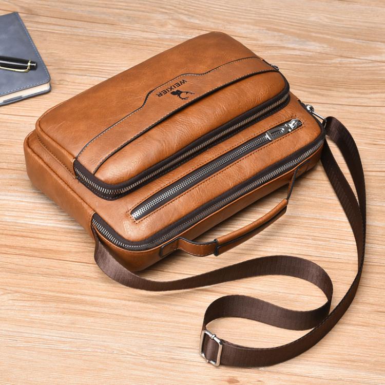 WEIXIER D1108 Men Business Retro Shoulder Bag Large Capacity Casual Waterproof PU Crossbody Bag