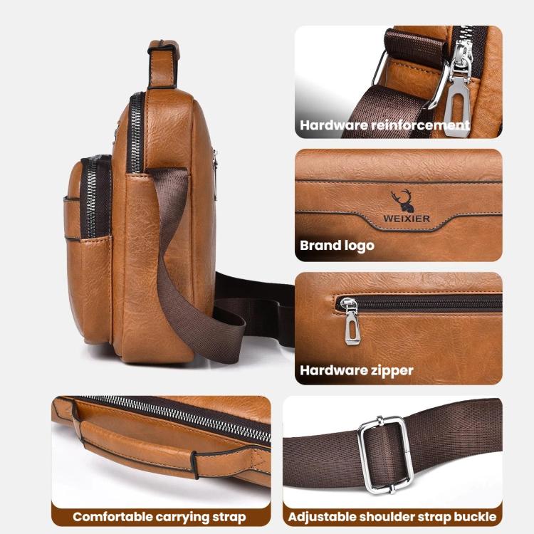 WEIXIER D1108 Men Business Retro Shoulder Bag Large Capacity Casual Waterproof PU Crossbody Bag
