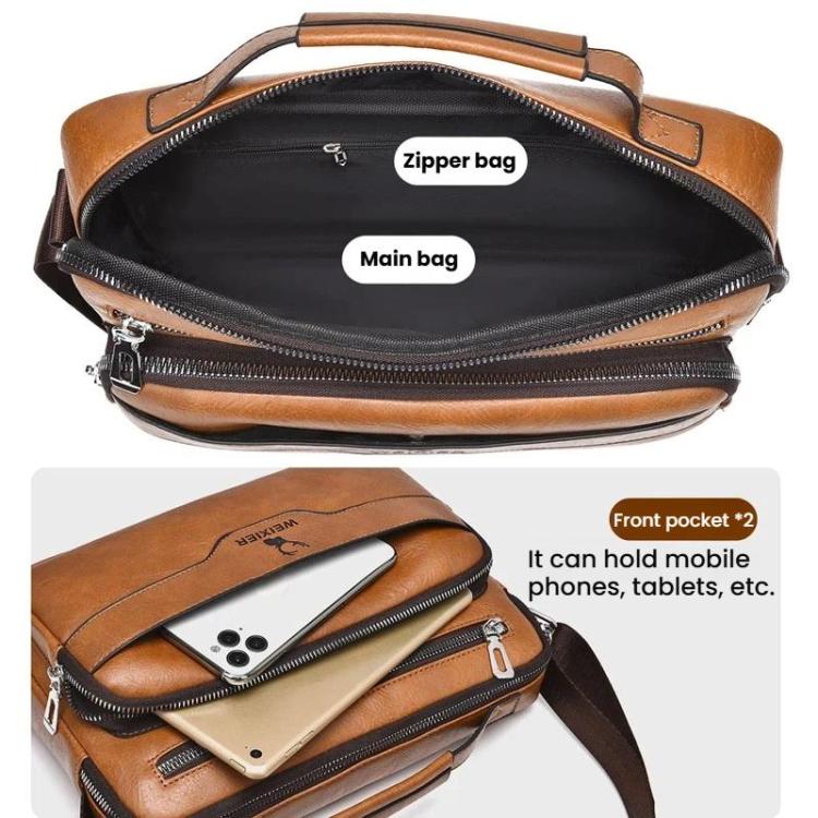 WEIXIER D1108 Men Business Retro Shoulder Bag Large Capacity Casual Waterproof PU Crossbody Bag