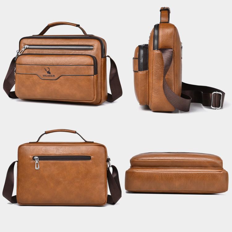WEIXIER D1108 Men Business Retro Shoulder Bag Large Capacity Casual Waterproof PU Crossbody Bag