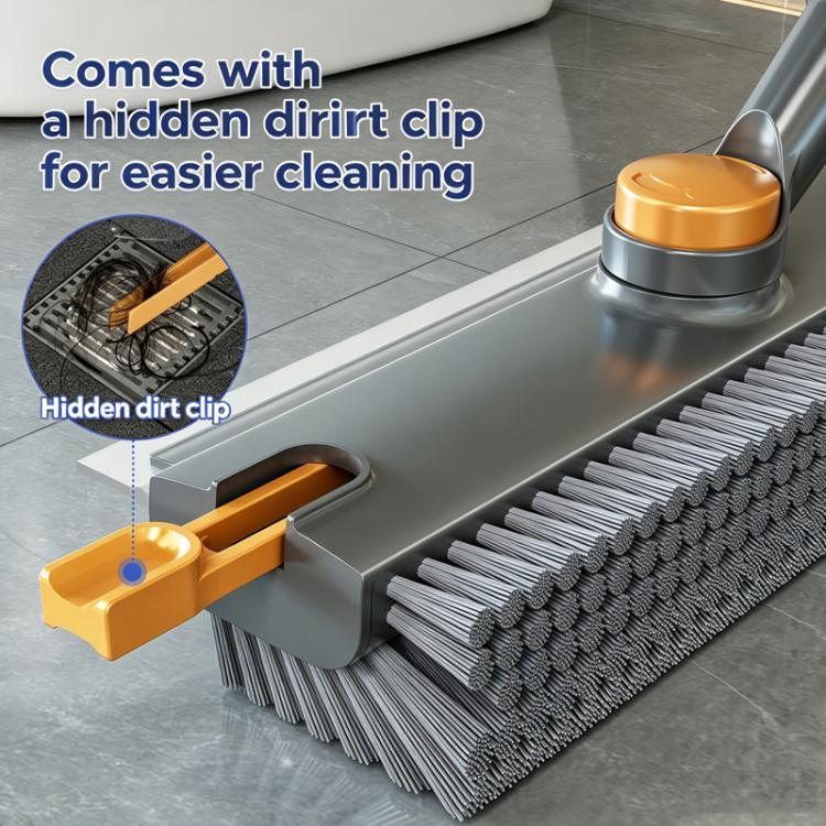 Floor Scrub Brush with Long Handle 2-in-1 Dual-Sided V-Shaped Grout Brush with Squeegee, 360-degree Swivel Head and Built-in Hair Tweezers