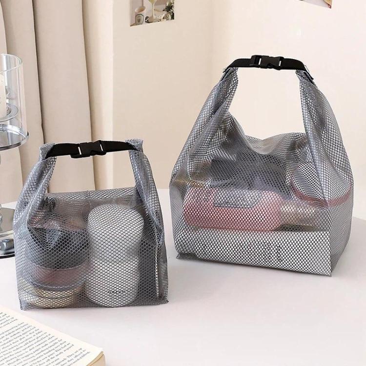 Waterproof EVA Mesh Toiletry Bag Portable Travel Storage Organizer For Bathroom Gym Swimming Makeup Wash Bag With Buckle Closure, Large Transparent Gray, Small Transparent Gray, Large Transparent White, Small Transparent White