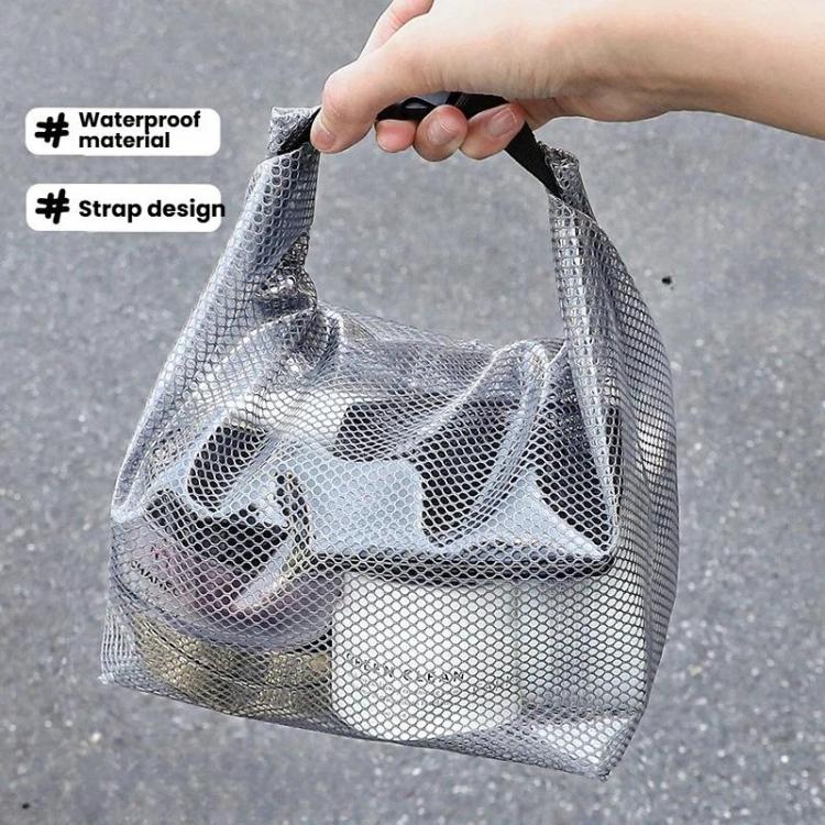 Waterproof EVA Mesh Toiletry Bag Portable Travel Storage Organizer For Bathroom Gym Swimming Makeup Wash Bag With Buckle Closure, Large Transparent Gray, Small Transparent Gray, Large Transparent White, Small Transparent White