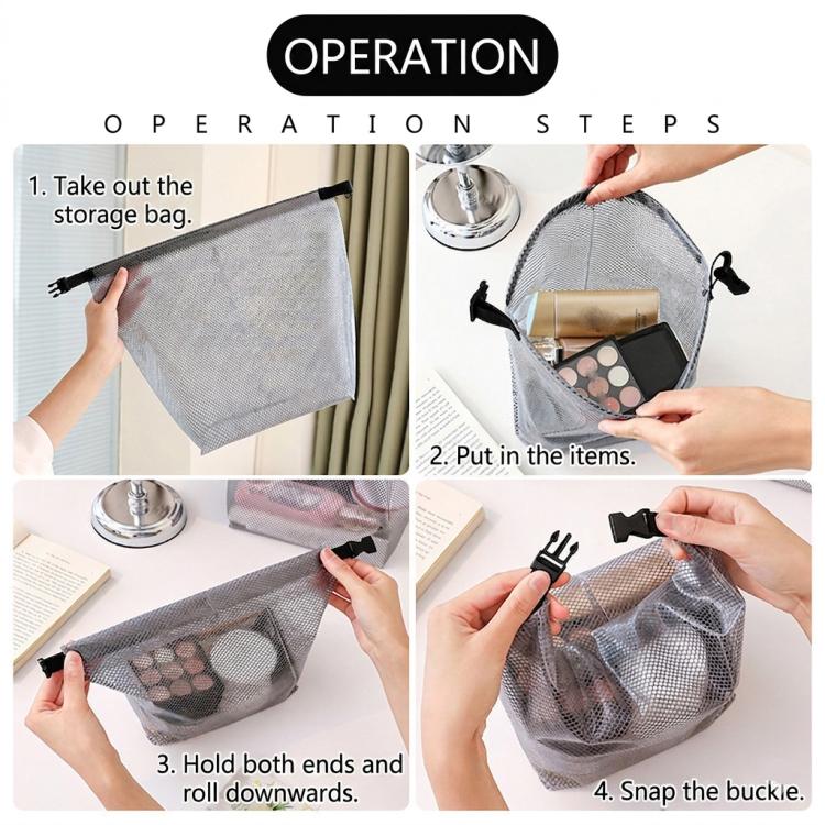 Waterproof EVA Mesh Toiletry Bag Portable Travel Storage Organizer For Bathroom Gym Swimming Makeup Wash Bag With Buckle Closure, Large Transparent Gray, Small Transparent Gray, Large Transparent White, Small Transparent White