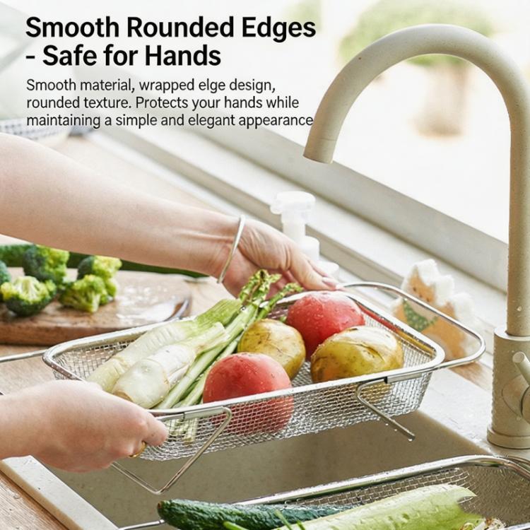 Expandable Over The Sink Colander Strainer 304 Stainless Steel Fine Mesh Drain Basket With Adjustable Arms And Standing Feet, Small, Medium, Large, Extra Large