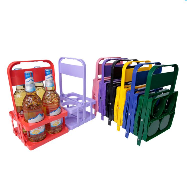 4-Hole Foldable Beer Bottle Carrier Portable Plastic Beverage Caddy with Handle Collapsible Drink Holder Organizer for Wine, Soda, Cocktails