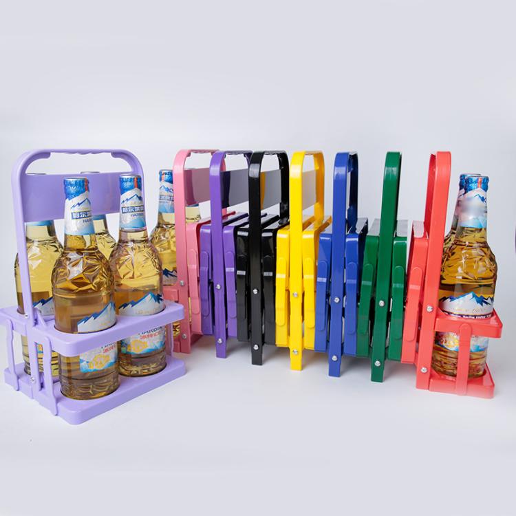 4-Hole Foldable Beer Bottle Carrier Portable Plastic Beverage Caddy with Handle Collapsible Drink Holder Organizer for Wine, Soda, Cocktails