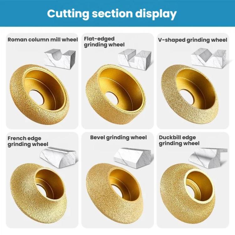 Stone Edge Grinding Wheel Marble Granite Tile Trimming Chamfering Tool, French Edge 10mm, French Edge 15mm, French Edge 20mm, French Edge 25mm, French Edge 30mm, Rounded Edge 10mm, Rounded Edge 20mm, Rounded Edge 25mm, Rounded Edge 30mm, Rounded Edge 3...