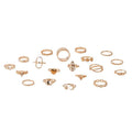 19pcs /Set Vintage Heart Flower Chain Ring Set