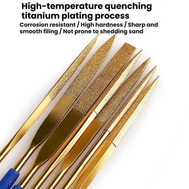 Diamond File Titanium-Coated Alloy High-Hardness File Metal Gemstone Grinding Tool, 10-Piece Set 3x140mm, 10-Piece Set 4x160mm, 10-Piece Set 5x180mm