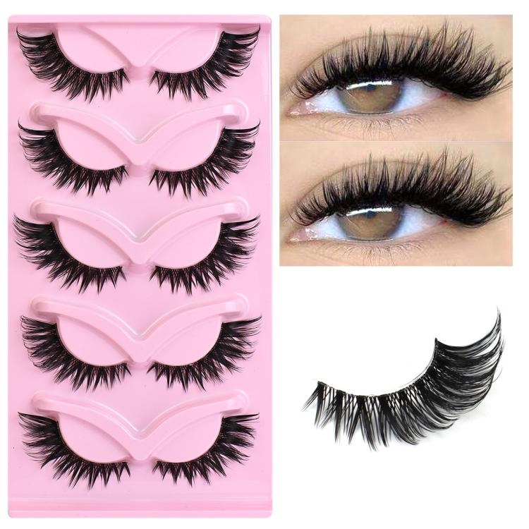 5pair /Set Pink Fox Full-Length Fox-Eye Cat-Eye False Eyelashes Voluminous Curled Realistic Fox-Style Lashes, F04, KZ04, XF01, F01, KY01, XF03, KZ02, KZ09, KY02, 609