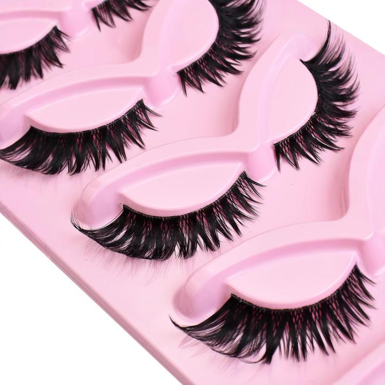 5pair /Set Pink Fox Full-Length Fox-Eye Cat-Eye False Eyelashes Voluminous Curled Realistic Fox-Style Lashes, F04, KZ04, XF01, F01, KY01, XF03, KZ02, KZ09, KY02, 609