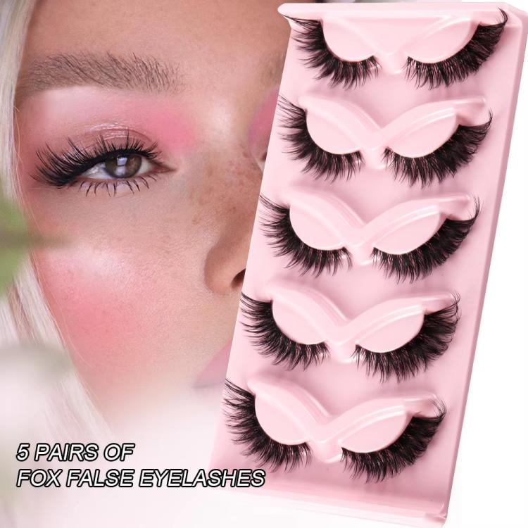5pair /Set Pink Fox Full-Length Fox-Eye Cat-Eye False Eyelashes Voluminous Curled Realistic Fox-Style Lashes, F04, KZ04, XF01, F01, KY01, XF03, KZ02, KZ09, KY02, 609