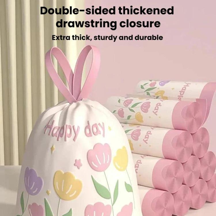 50pcs / roll  Household Thickened Portable Garbage Bags Kitchen Disposable Drawstring Trash Bags, Tulip, Lavender, Black, White, Green