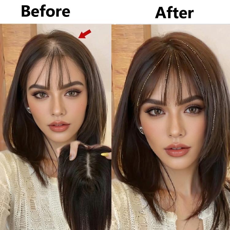 Hair Topper with Air Bangs for Women 12.6 inch Synthetic Hairpiece for Thinning Hair, Natural Looking Top Hair Extension with Clips