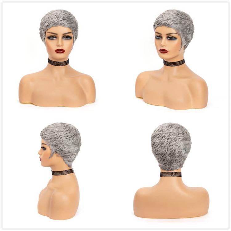 Short Grey Human Hair Feel Wigs for Women Pixie Cut Wigs Salt and Pepper Grey Mix Silver Short Layered Machine Made Wigs, 2 inch
