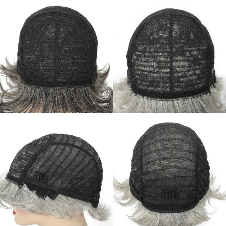 Short Grey Human Hair Feel Wigs for Women Pixie Cut Wigs Salt and Pepper Grey Mix Silver Short Layered Machine Made Wigs, 2 inch