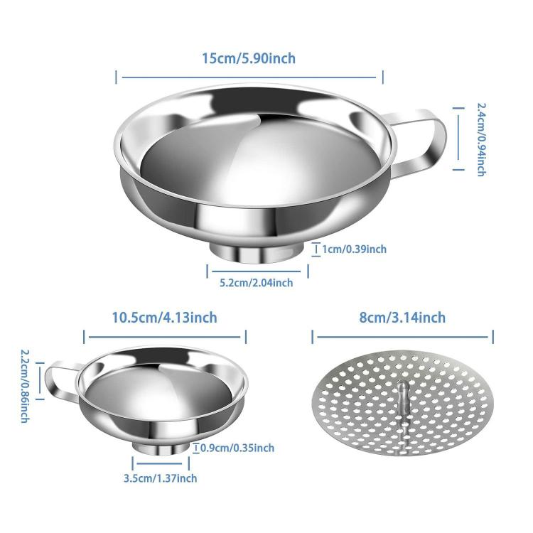 LsCook 3-Piece Set Stainless Steel Wide-Mouth Funnel Large-Mouth Jam Funnel