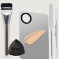 5 In 1 Makeup Foundation Spatula Set with Mixing Palette, Flat Top Foundation Brush and Powder Puffs Cosmetic Mixing Tool