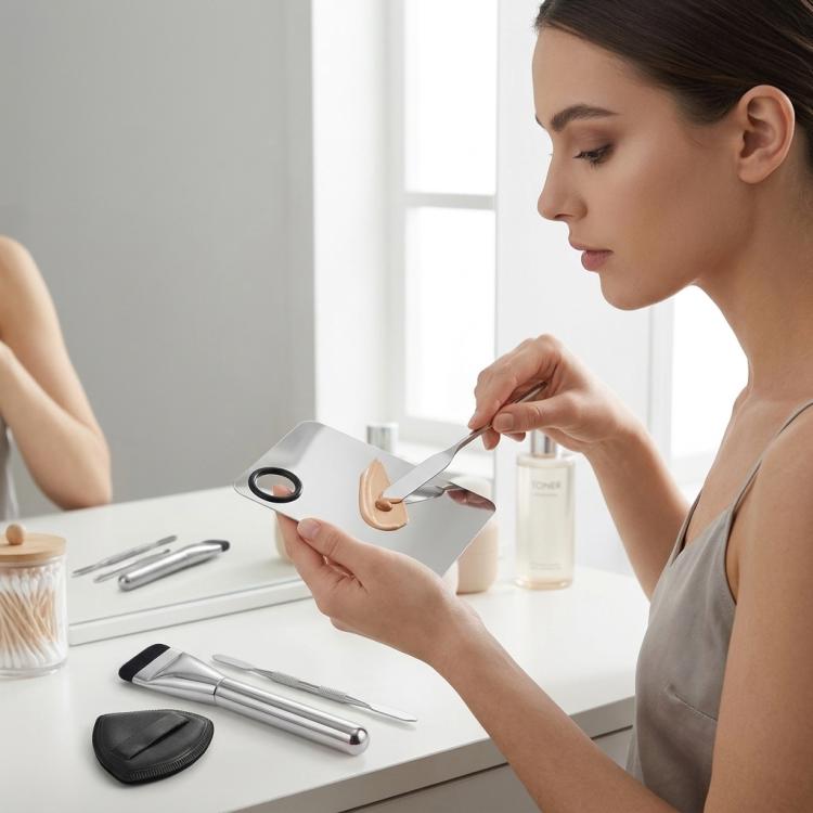5 In 1 Makeup Foundation Spatula Set with Mixing Palette, Flat Top Foundation Brush and Powder Puffs Cosmetic Mixing Tool