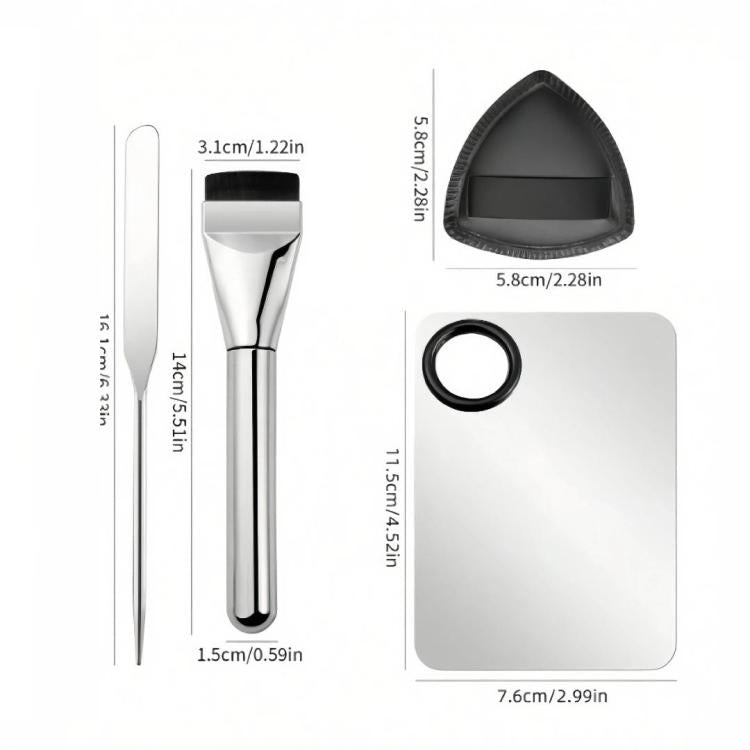 5 In 1 Makeup Foundation Spatula Set with Mixing Palette, Flat Top Foundation Brush and Powder Puffs Cosmetic Mixing Tool